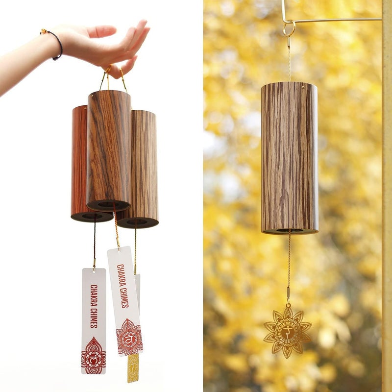 Mowind Chakra Chimes Natural Bamboo Wind Chimes Meditation Chord Windchime Wind Bell for Home Decoration Zen Mindfulness Solar Plexus Chakra - Image 1